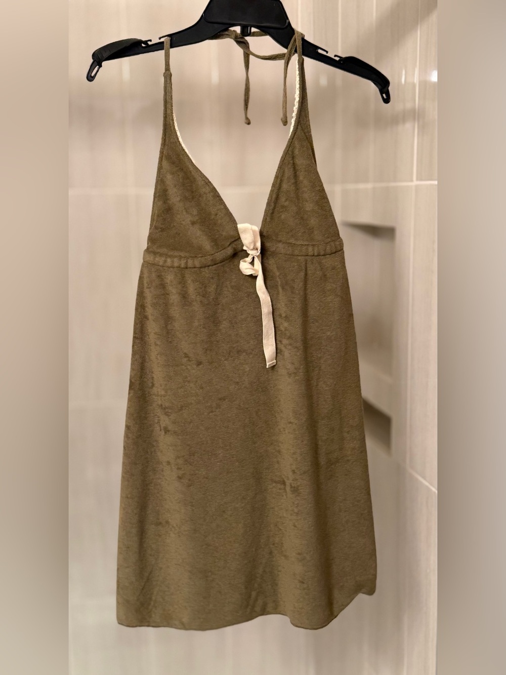 Vintage Lucky Brand Bathing Suits Olive Green Terry Cloth Halter Cover-Up Top